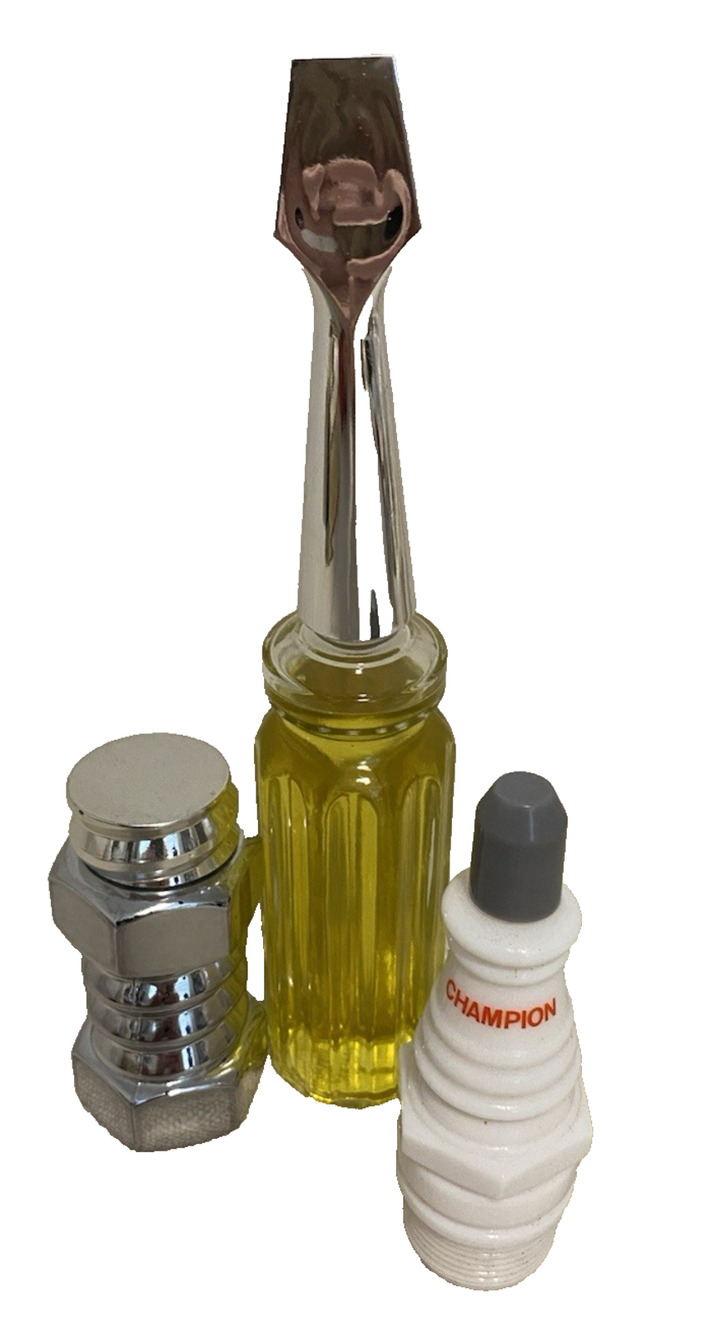 New Vtg Avon Decorative Workman Tool Kit 3pc -Big Bolt-One Good Turn -Spark Plug